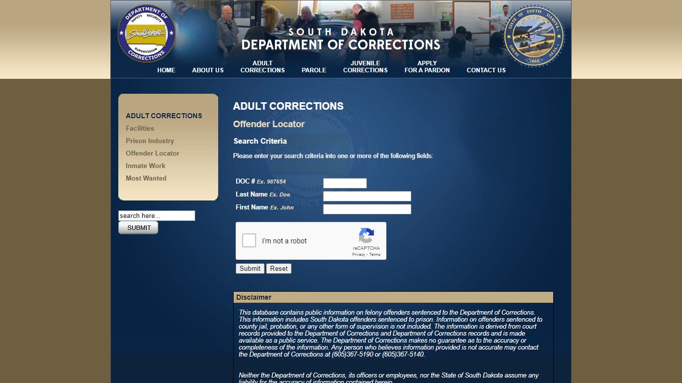 Offender Locator :: SD Dept of Corrections - South Dakota Department of ...