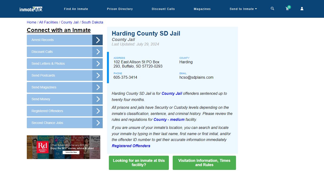 Harding County SD Jail - Inmate Locator